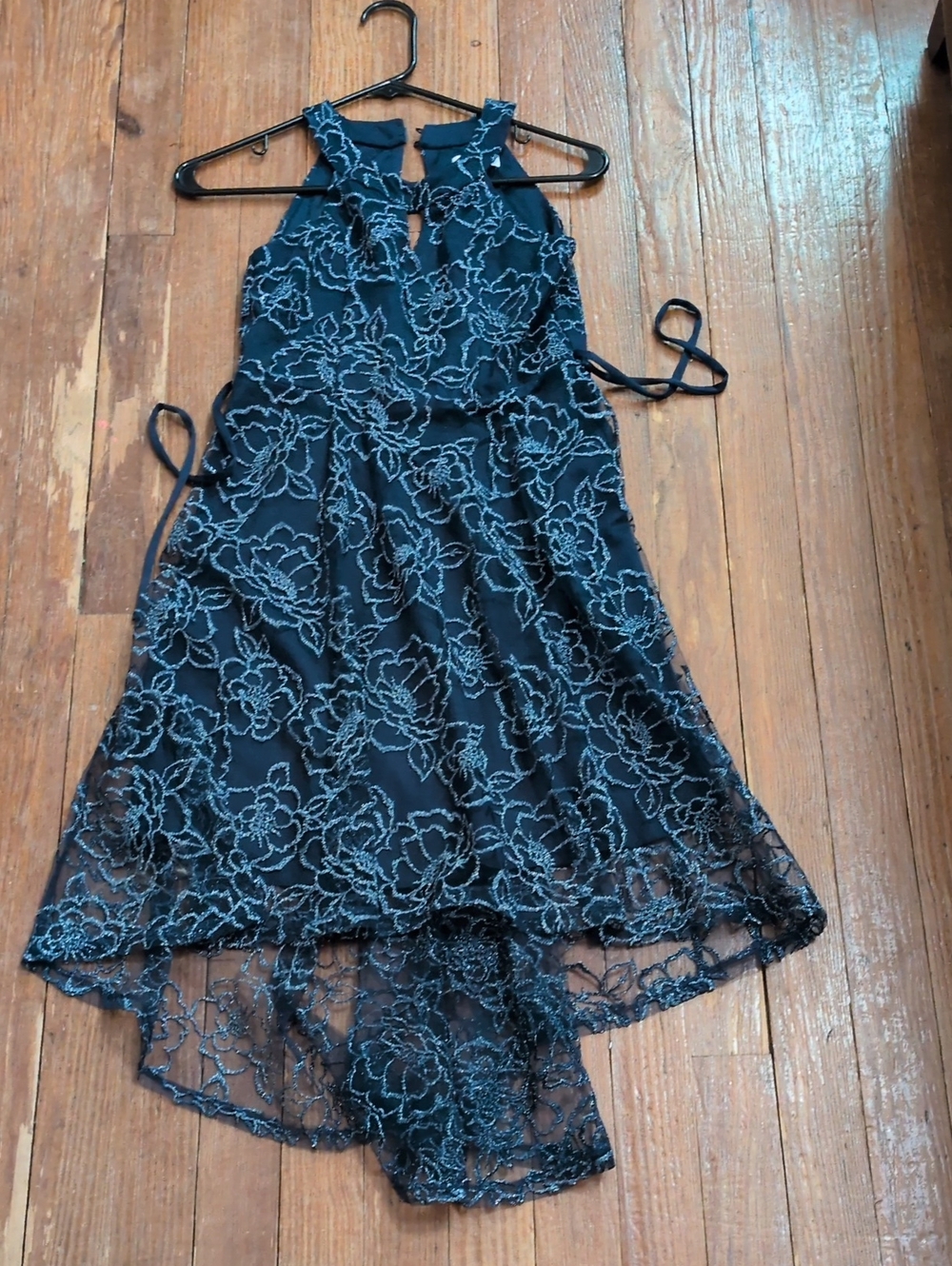 Kids Blue Lace High-Low Halter Dress